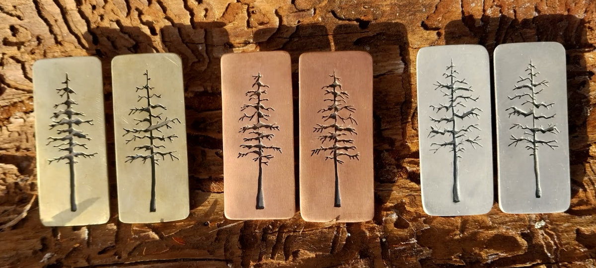 Conifer Tree Statement Studs  (Brass & Copper)