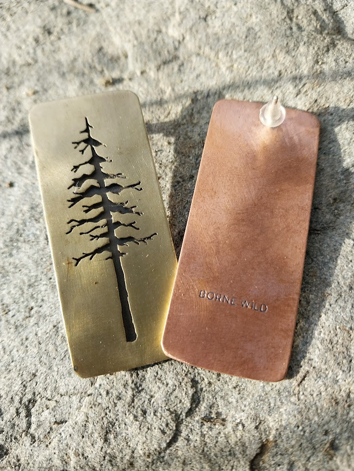 Conifer Tree Statement Studs  (Brass & Copper)