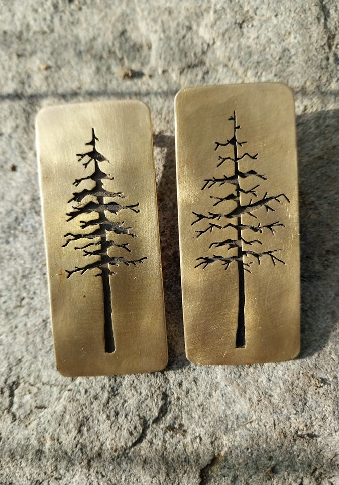 Conifer Tree Statement Studs  (Brass & Copper)